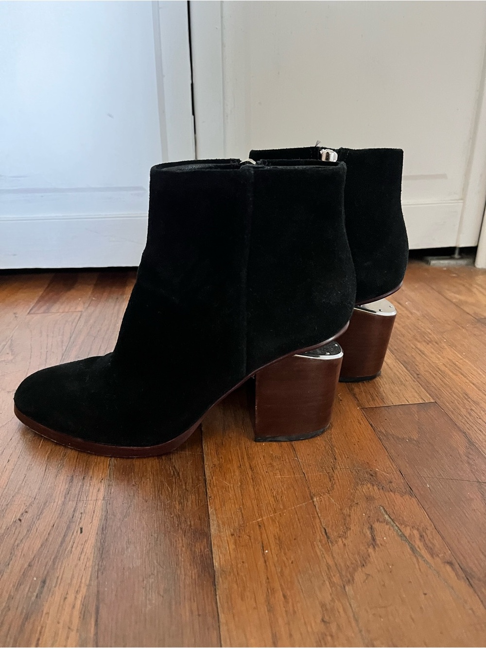 Alexander Wang Black Suede Ankle Booties with Block Heel